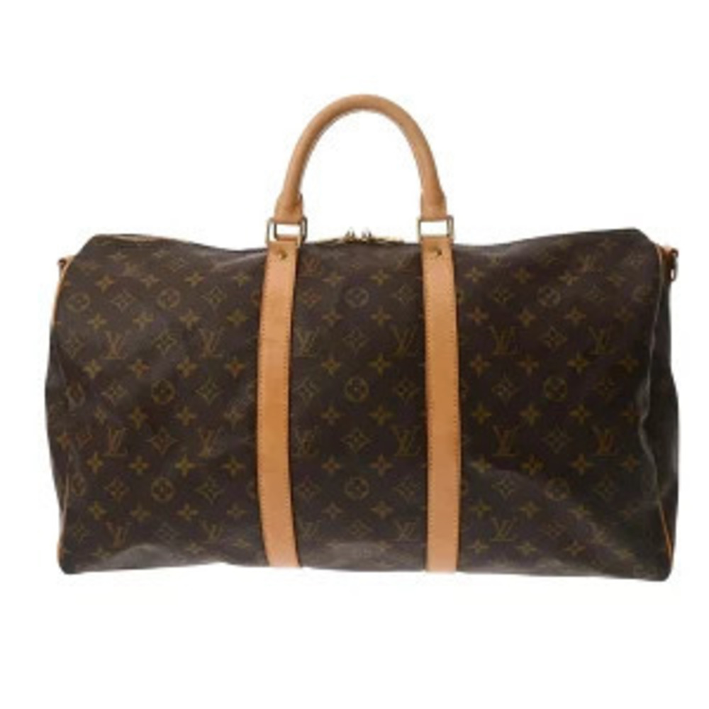Louis Vuitton Monogram Keepall Bandouliere Canvas Travel Bag Brown